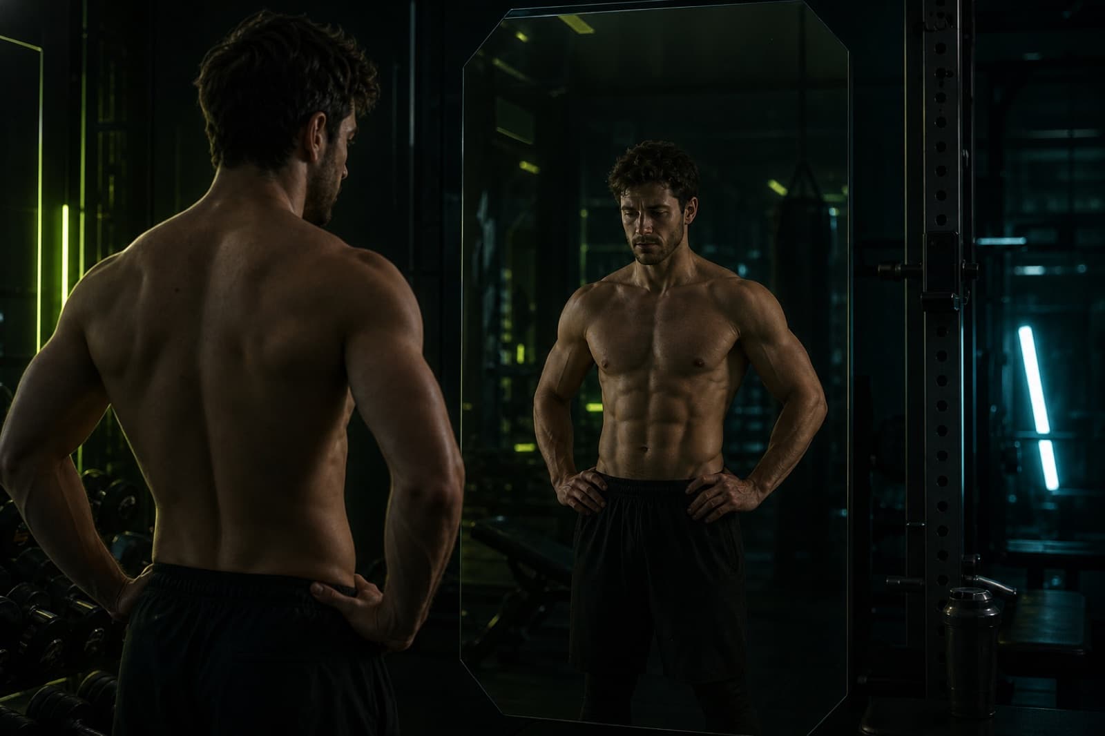 Athlete assessing physique for cut, bulk, or recomp phase